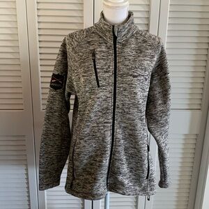 Lakegirl Zip Front Jacket Women’s Black White Marbled NWOT Knit Fleece Size XL